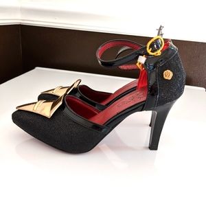 Size 5 black/red/gold heels
